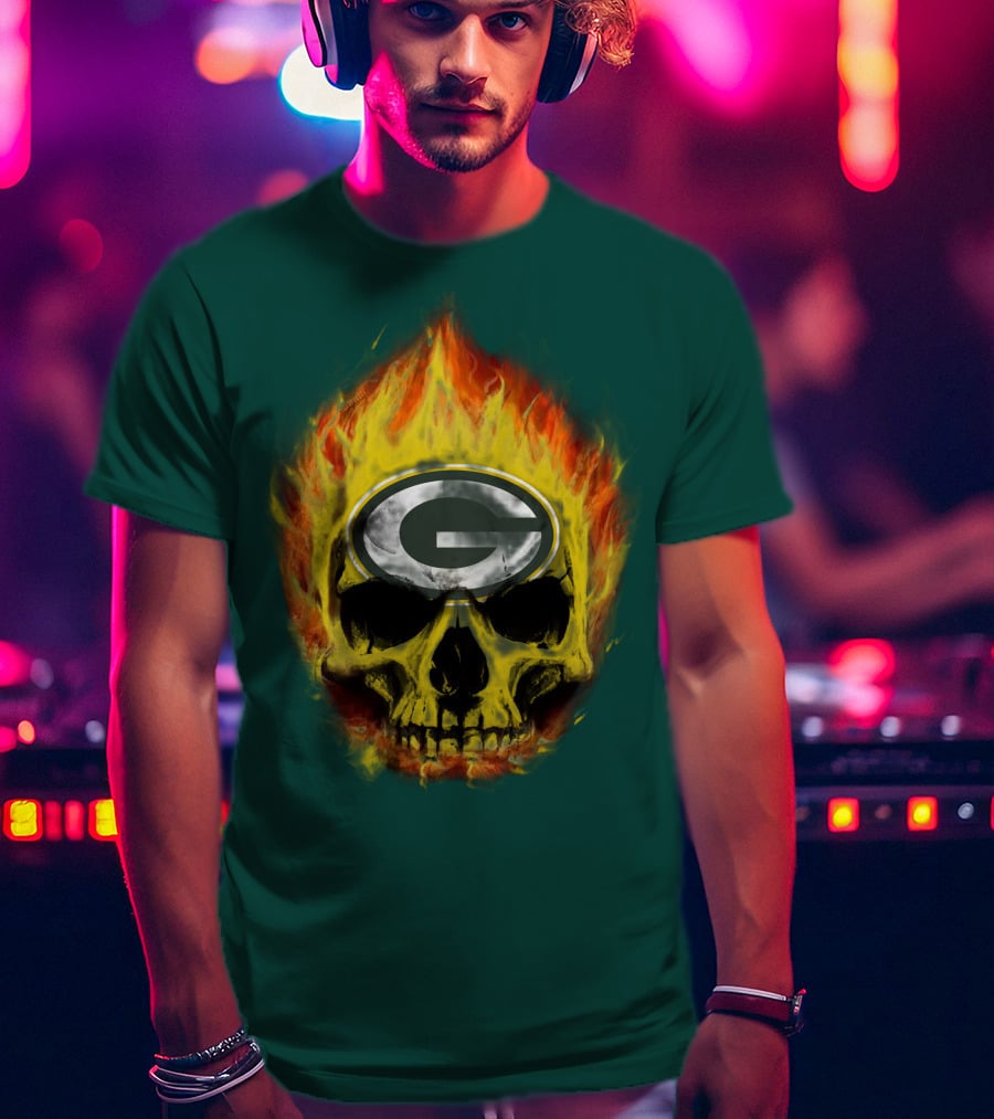 Green Bay Packers Skull Flames T-Shirt