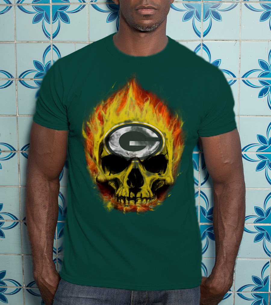 Green Bay Packers Skull Flames T-Shirt