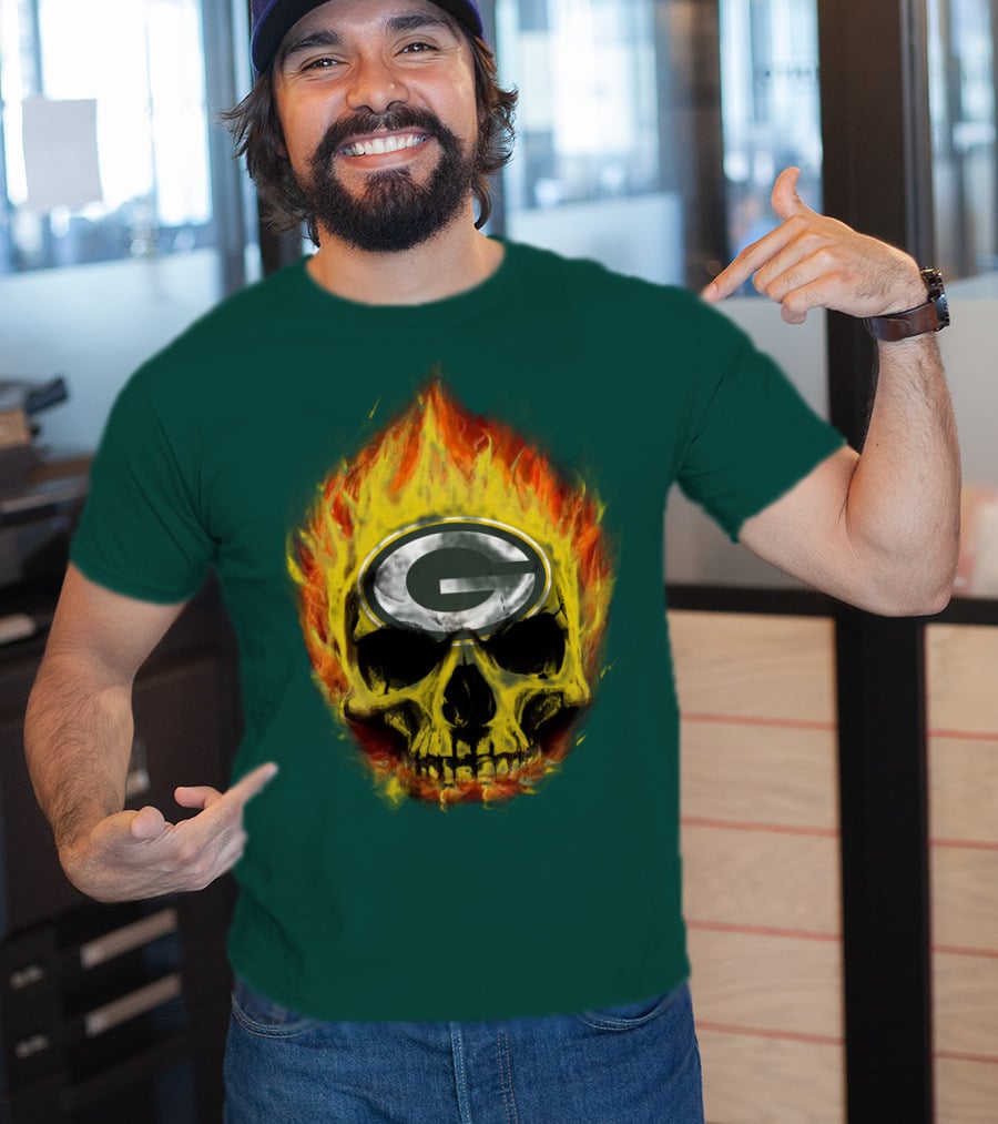 Green Bay Packers Skull Flames T-Shirt