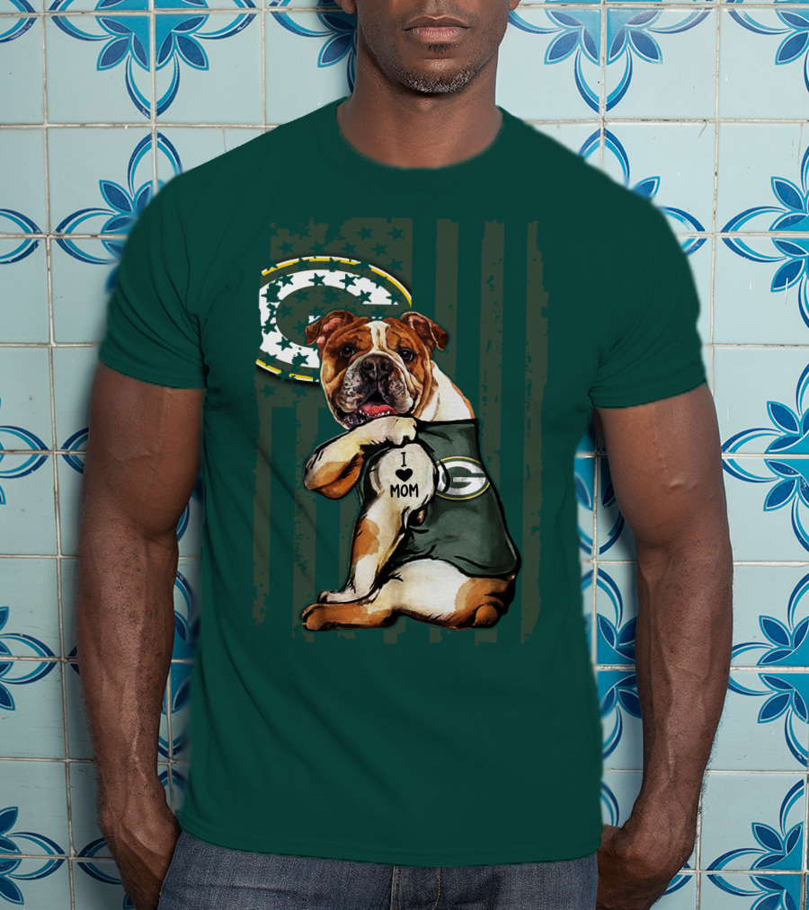 Green Bay Packers Bulldog I Love Mom Fan T-Shirt