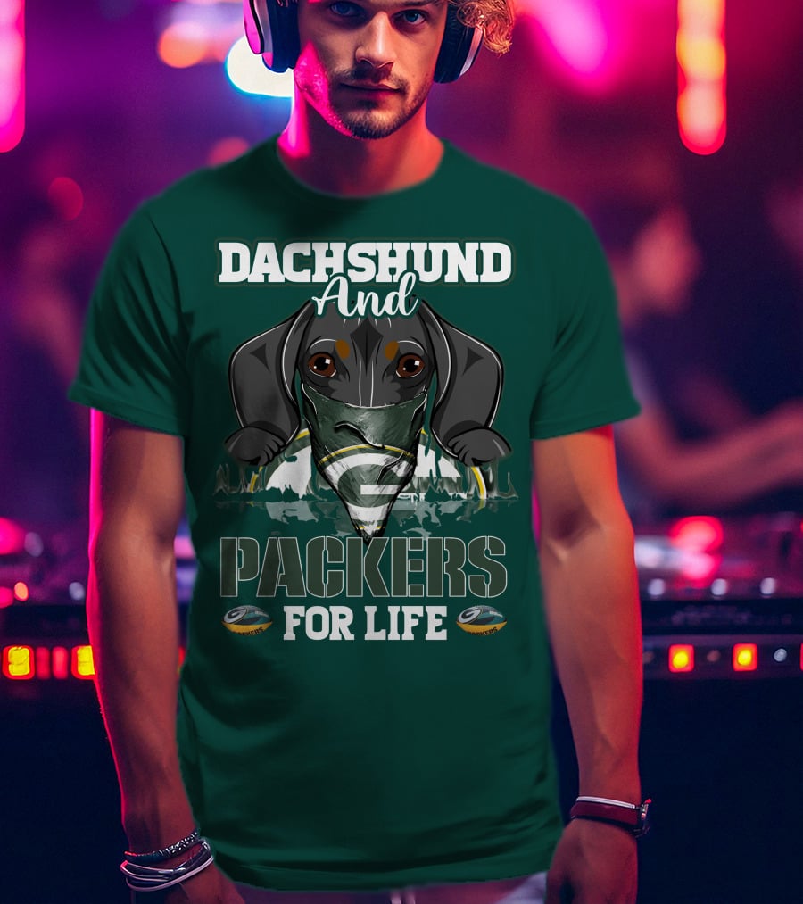 Dachshund And Packers For Life Green Bay T-Shirt