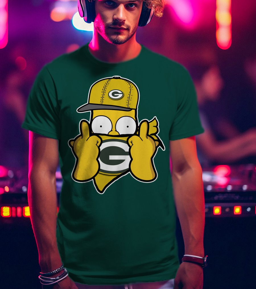 Green Bay Packers 75 Cartoon Character Middle Finger Gesture T-Shirt