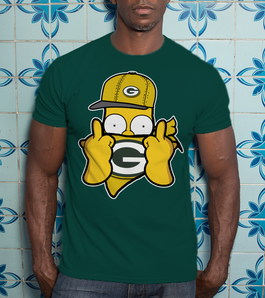 Green Bay Packers 75 Cartoon Character Middle Finger Gesture T-Shirt