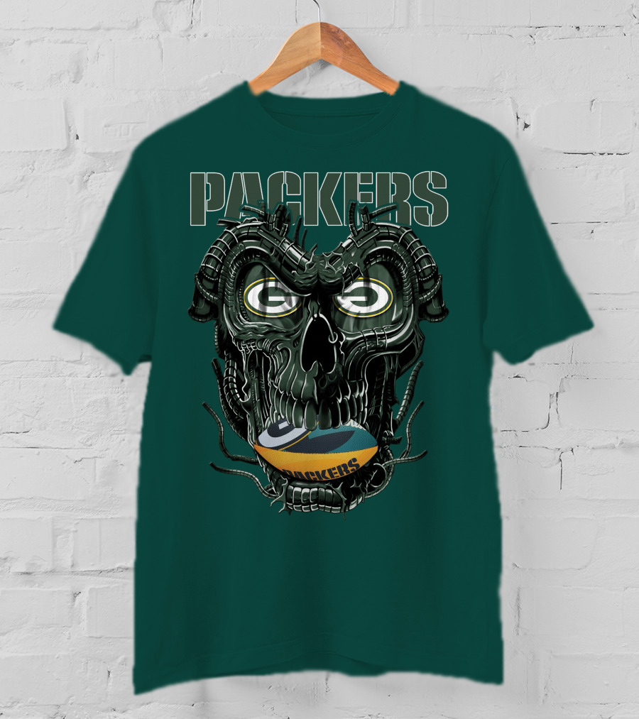 Dragonskull Green Bay Packers Football Skull T-Shirt