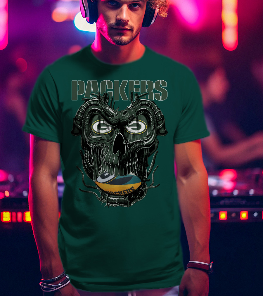 Dragonskull Green Bay Packers Football Skull T-Shirt
