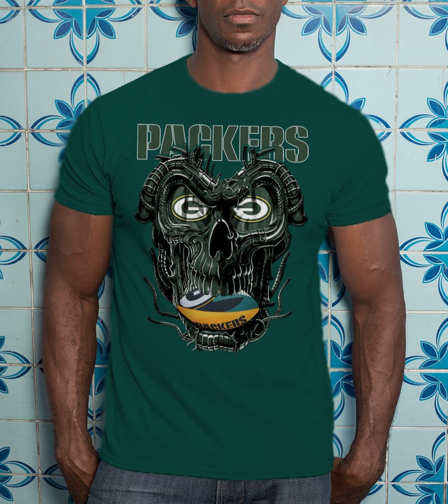 Dragonskull Green Bay Packers Football Skull T-Shirt