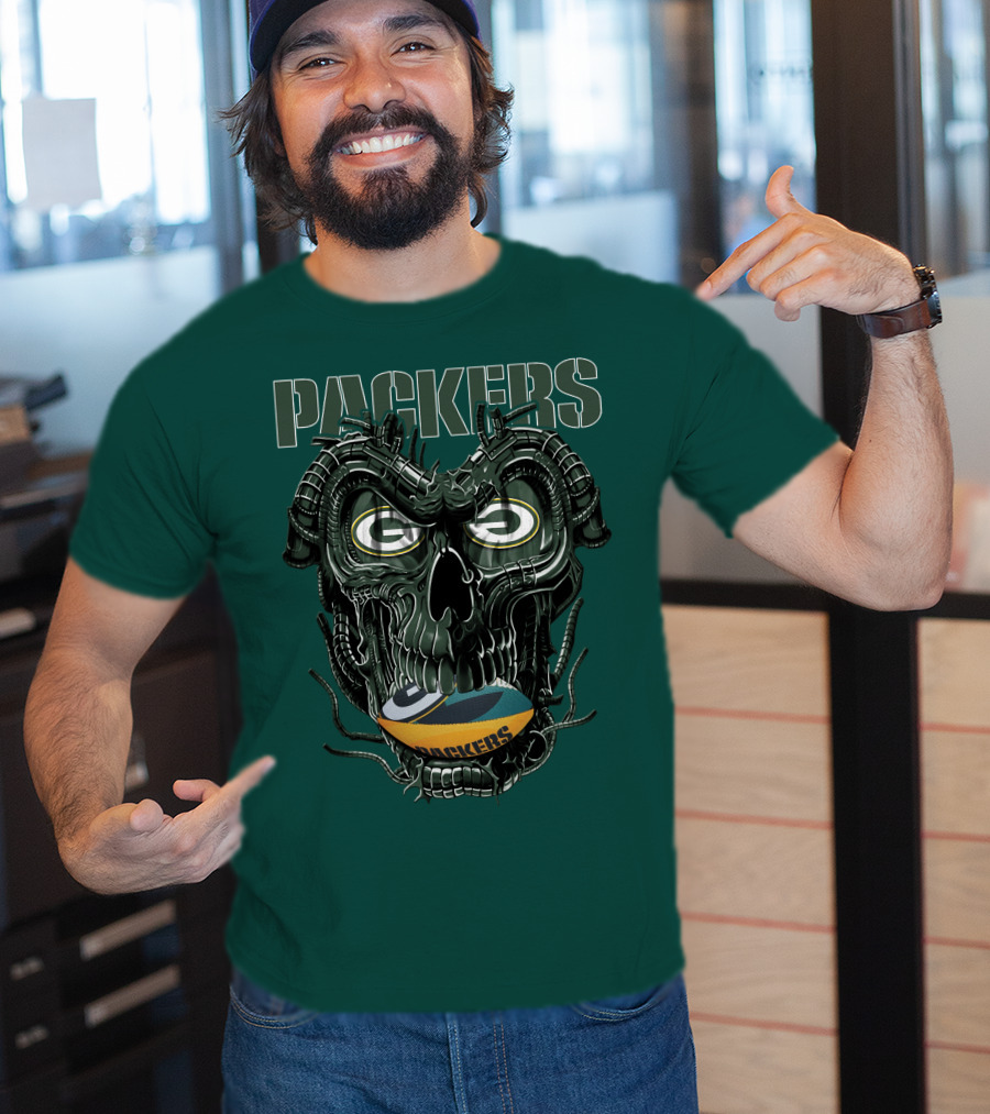 Dragonskull Green Bay Packers Football Skull T-Shirt