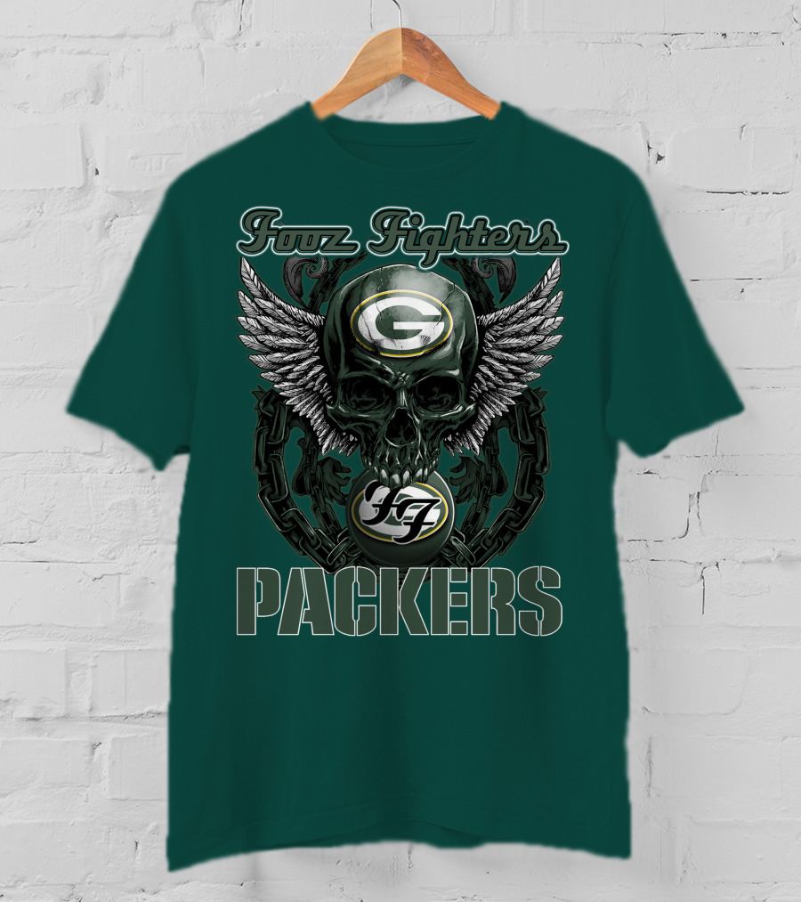 Foo Fighters Green Bay Packers Wings Skull T-Shirt