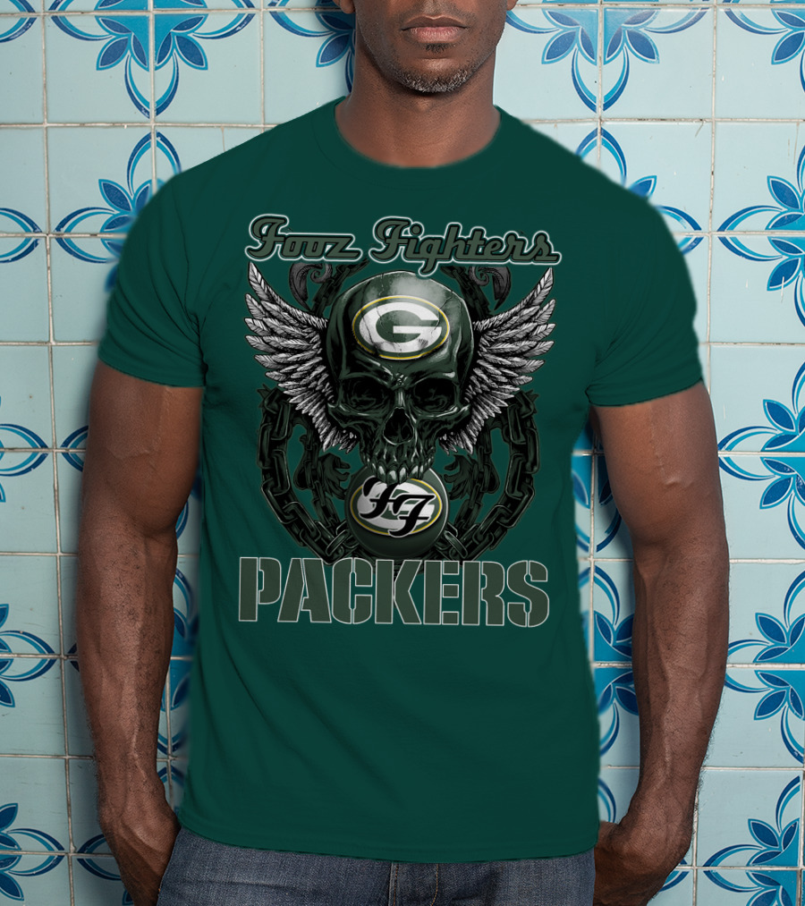 Foo Fighters Green Bay Packers Wings Skull T-Shirt