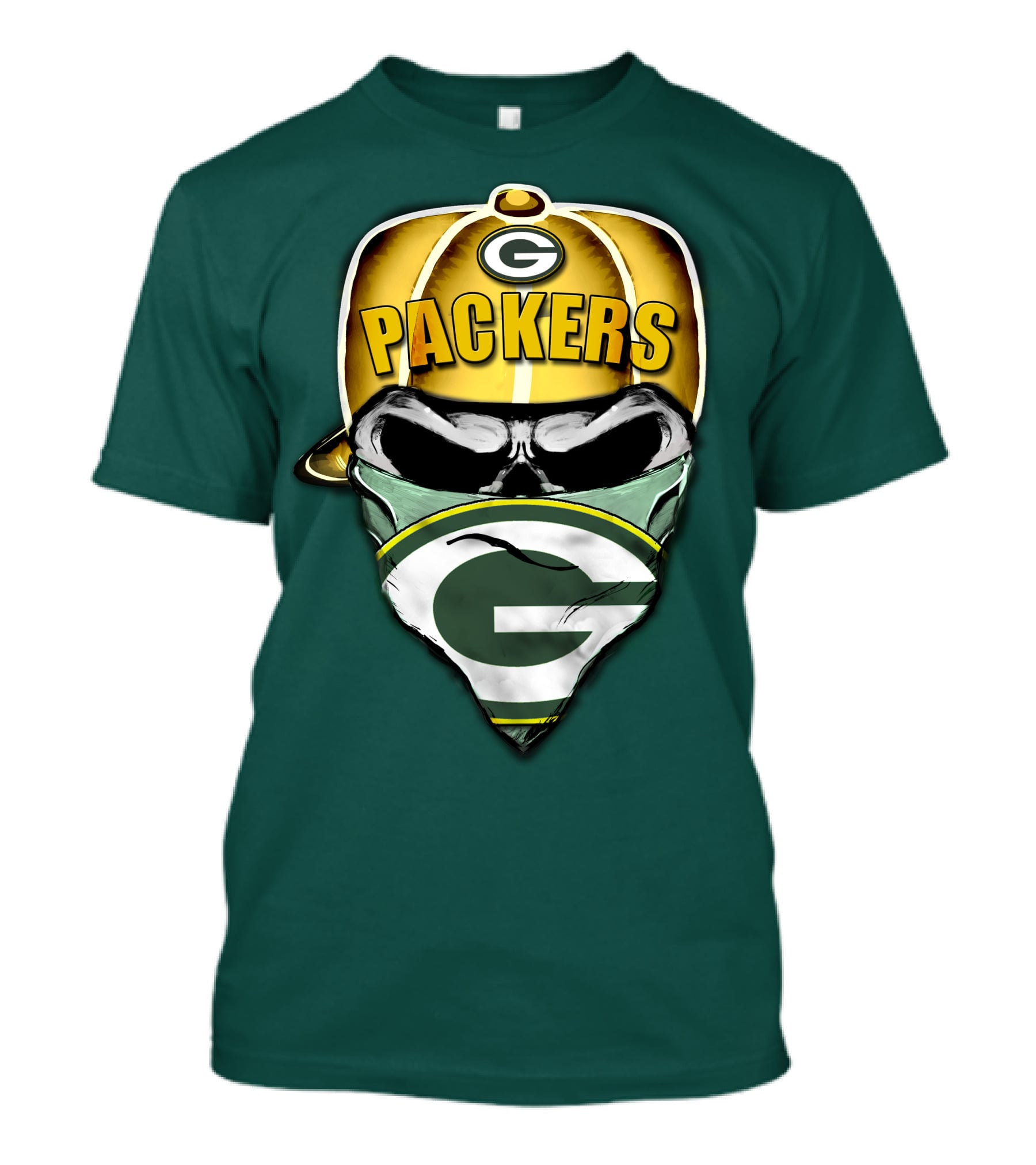 Packers Skull Bandana Hard Hat G Logo Green Bay 29 T-Shirt