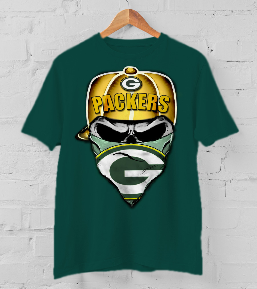 Packers Skull Bandana Hard Hat G Logo Green Bay 29 T-Shirt