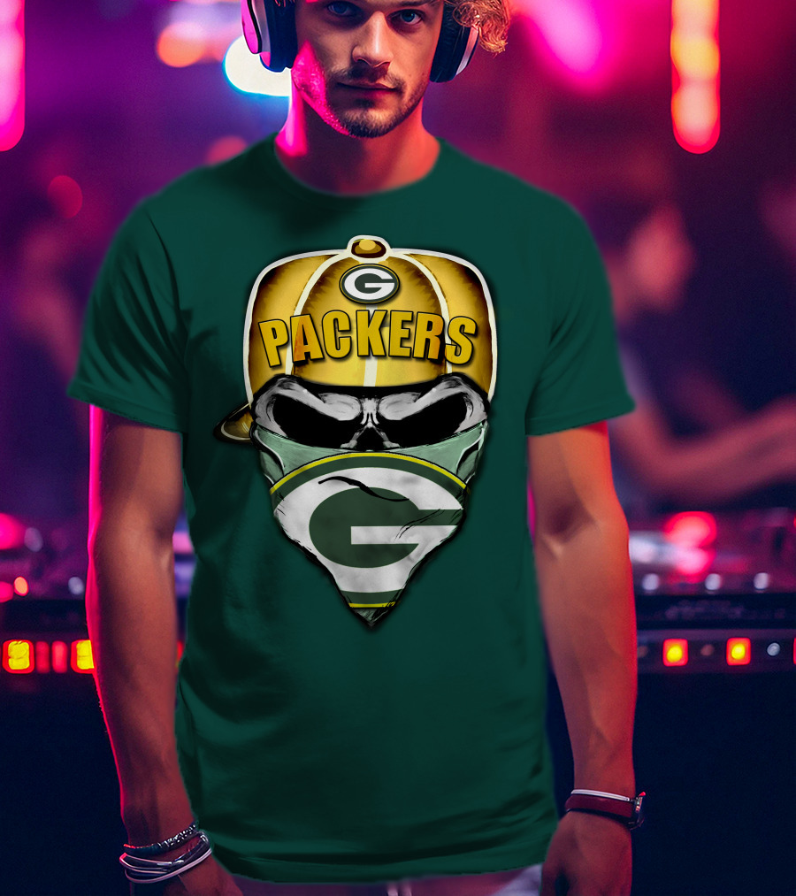 Packers Skull Bandana Hard Hat G Logo Green Bay 29 T-Shirt