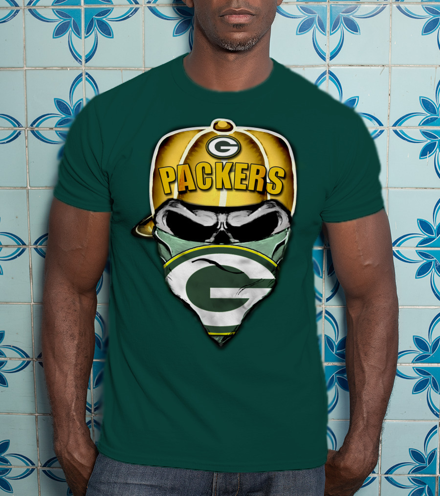 Packers Skull Bandana Hard Hat G Logo Green Bay 29 T-Shirt