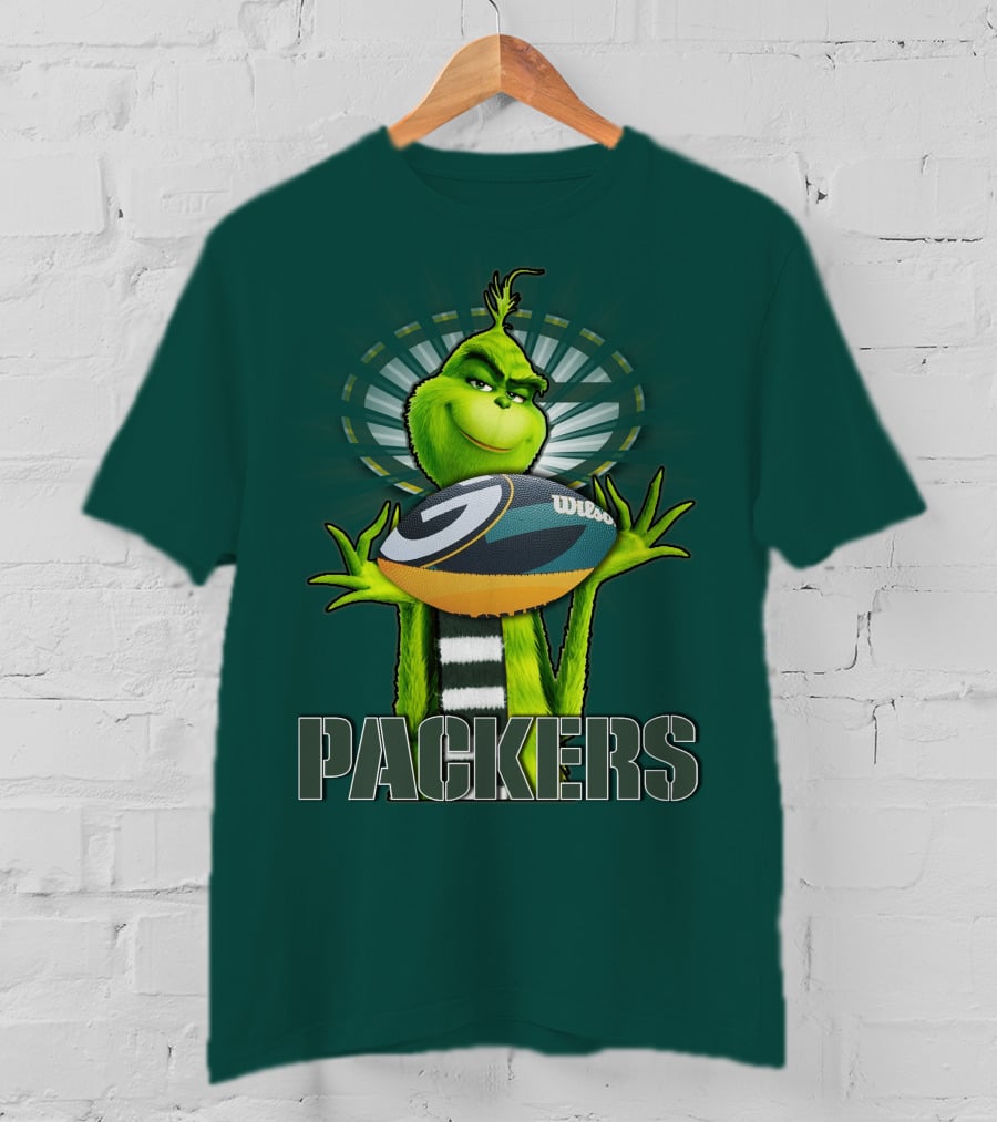 Grinch Holding Green Bay Packers Wilson Football T-Shirt