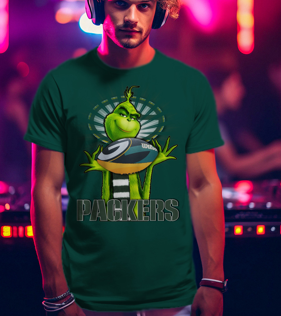 Grinch Holding Green Bay Packers Wilson Football T-Shirt
