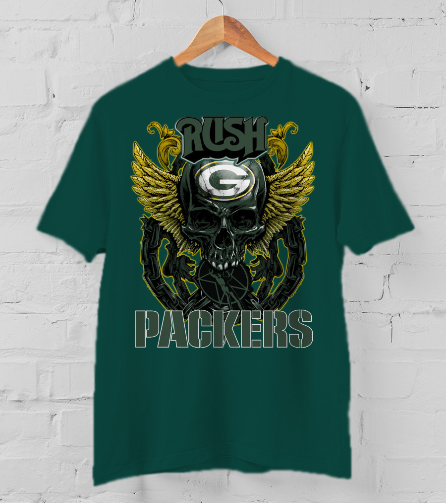 Rush Packers Skull With Wings Green Bay Packers T-Shirt