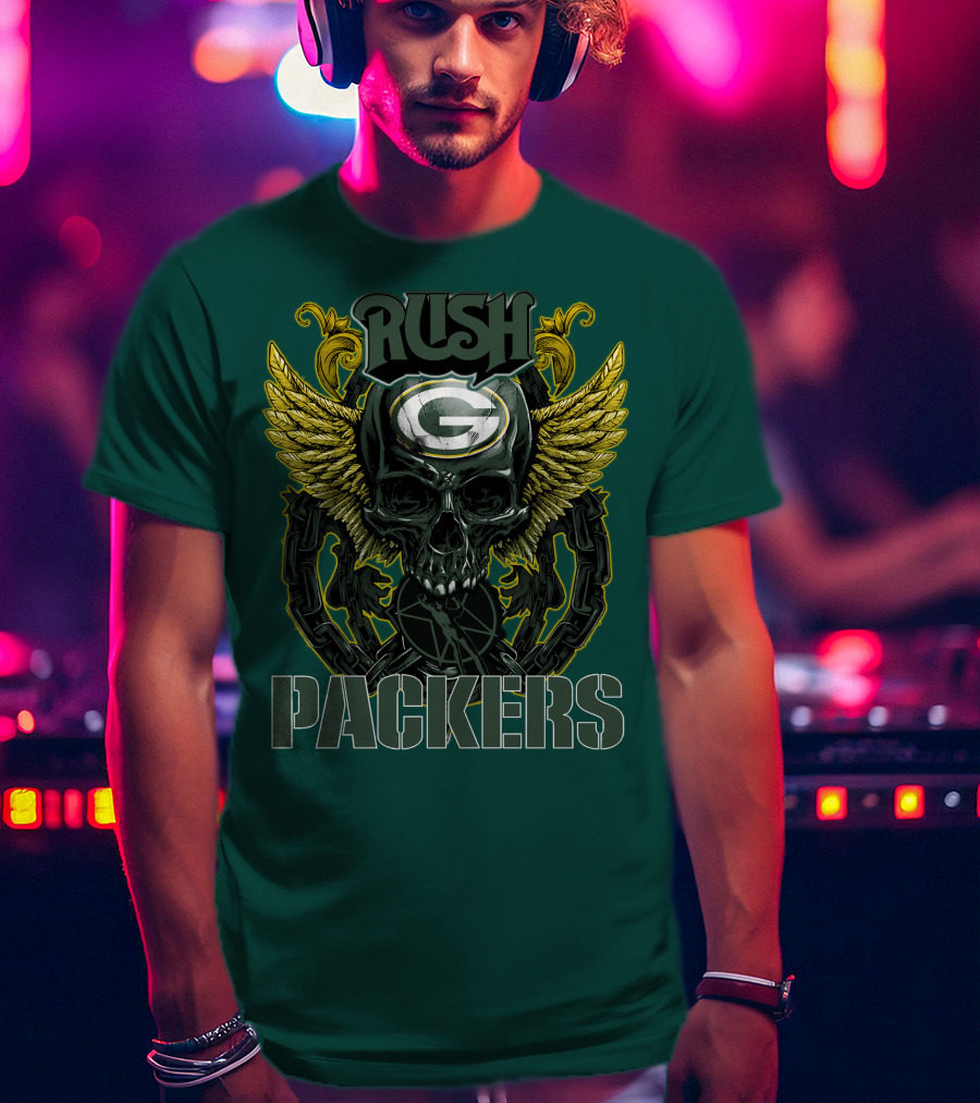 Rush Packers Skull With Wings Green Bay Packers T-Shirt