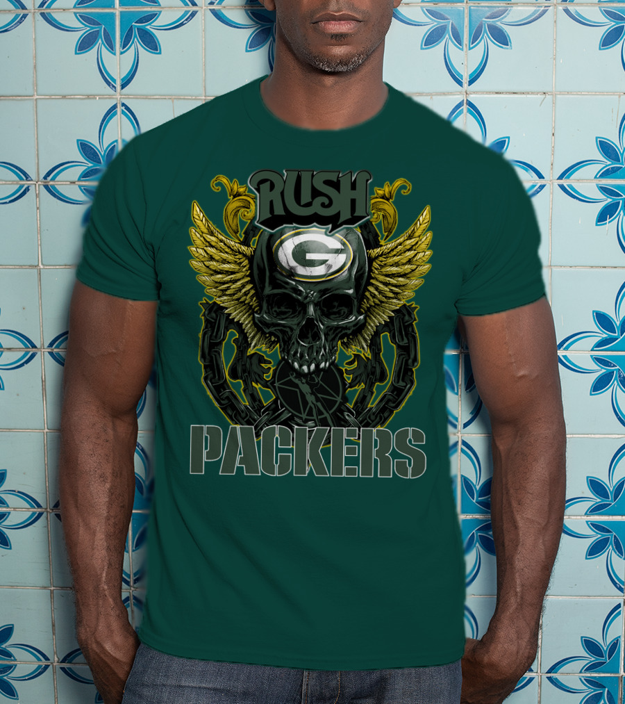Rush Packers Skull With Wings Green Bay Packers T-Shirt