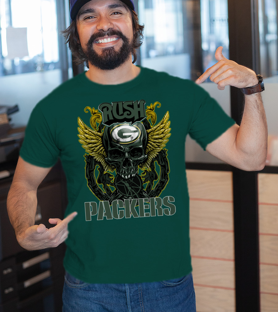Rush Packers Skull With Wings Green Bay Packers T-Shirt