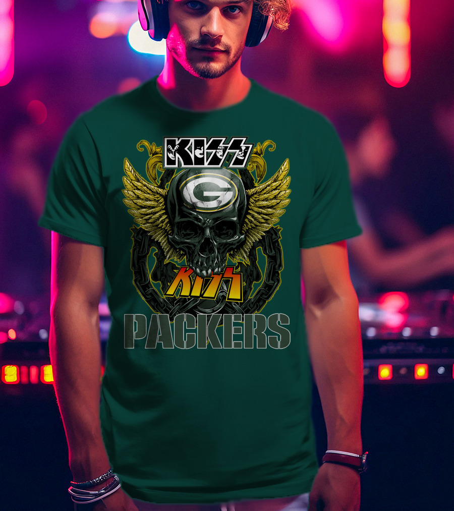 KISS Green Bay Packers Skull Wings T-Shirt