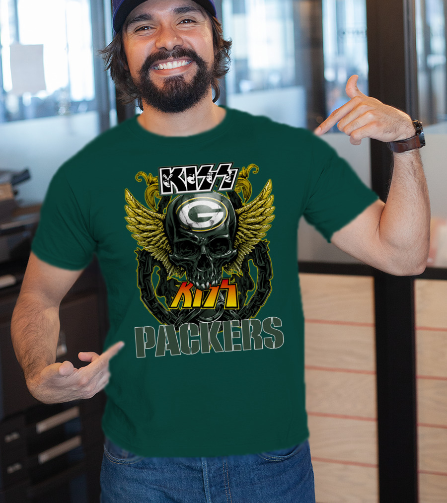 KISS Green Bay Packers Skull Wings T-Shirt