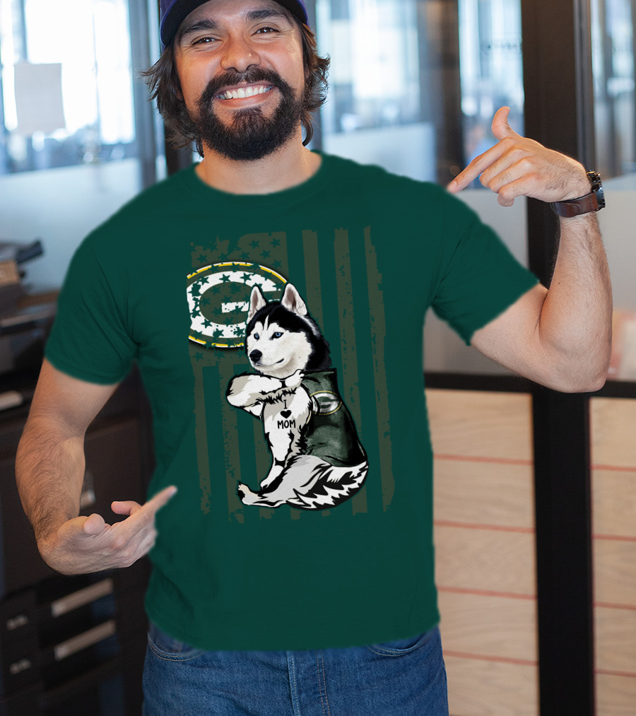 Siberian Husky Green Bay Packers Mom Fan With Heart Tattoo And Team T-Shirt
