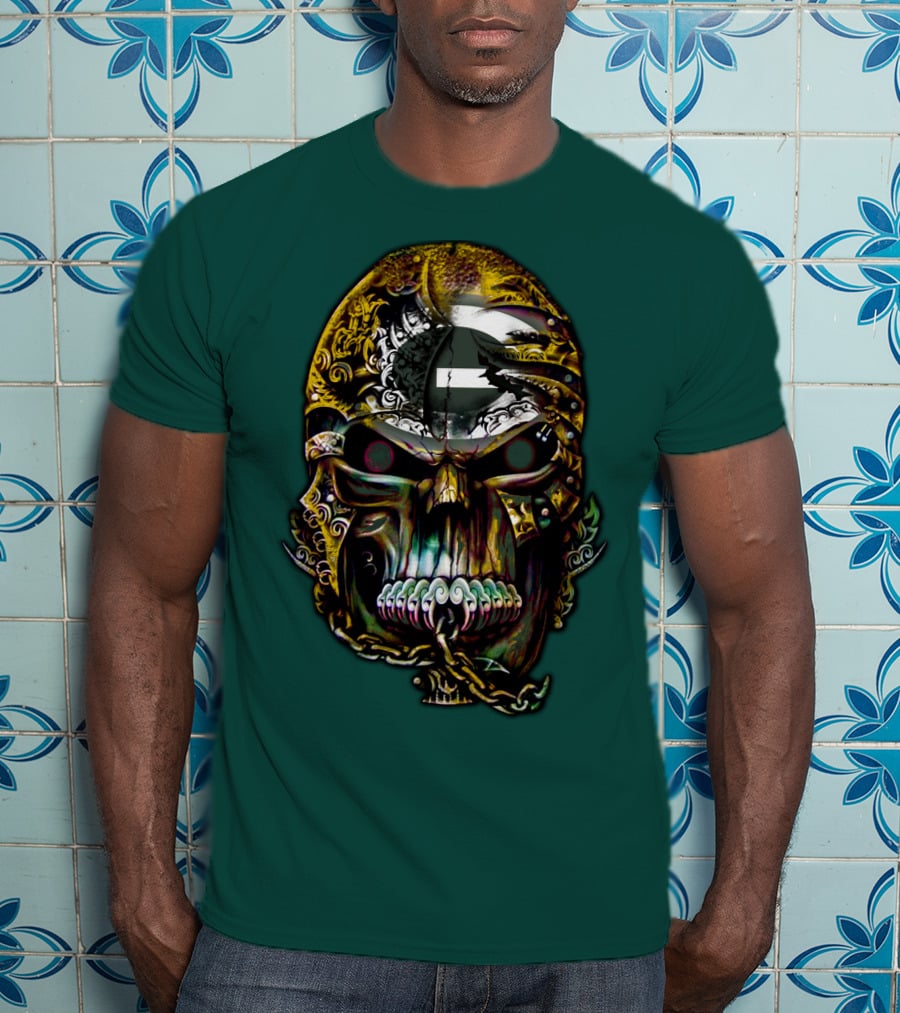 Green Bay Packers 82 Skull Art With Chain Motif T-Shirt