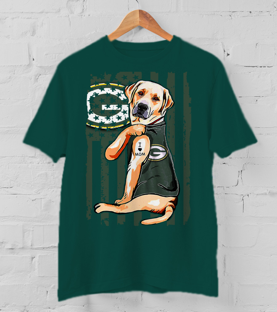 Labrador Retriever I Love Mom Green Bay Packers Fan Stars T-Shirt