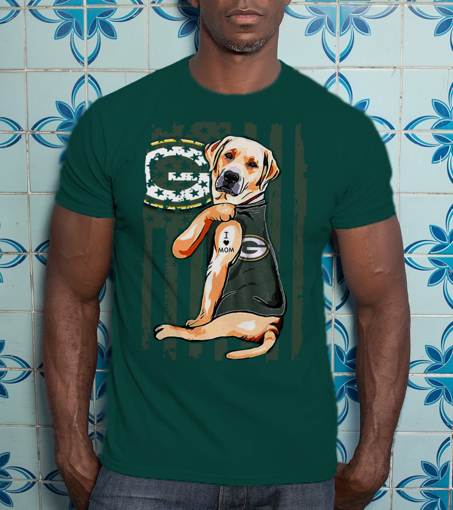 Labrador Retriever I Love Mom Green Bay Packers Fan Stars T-Shirt