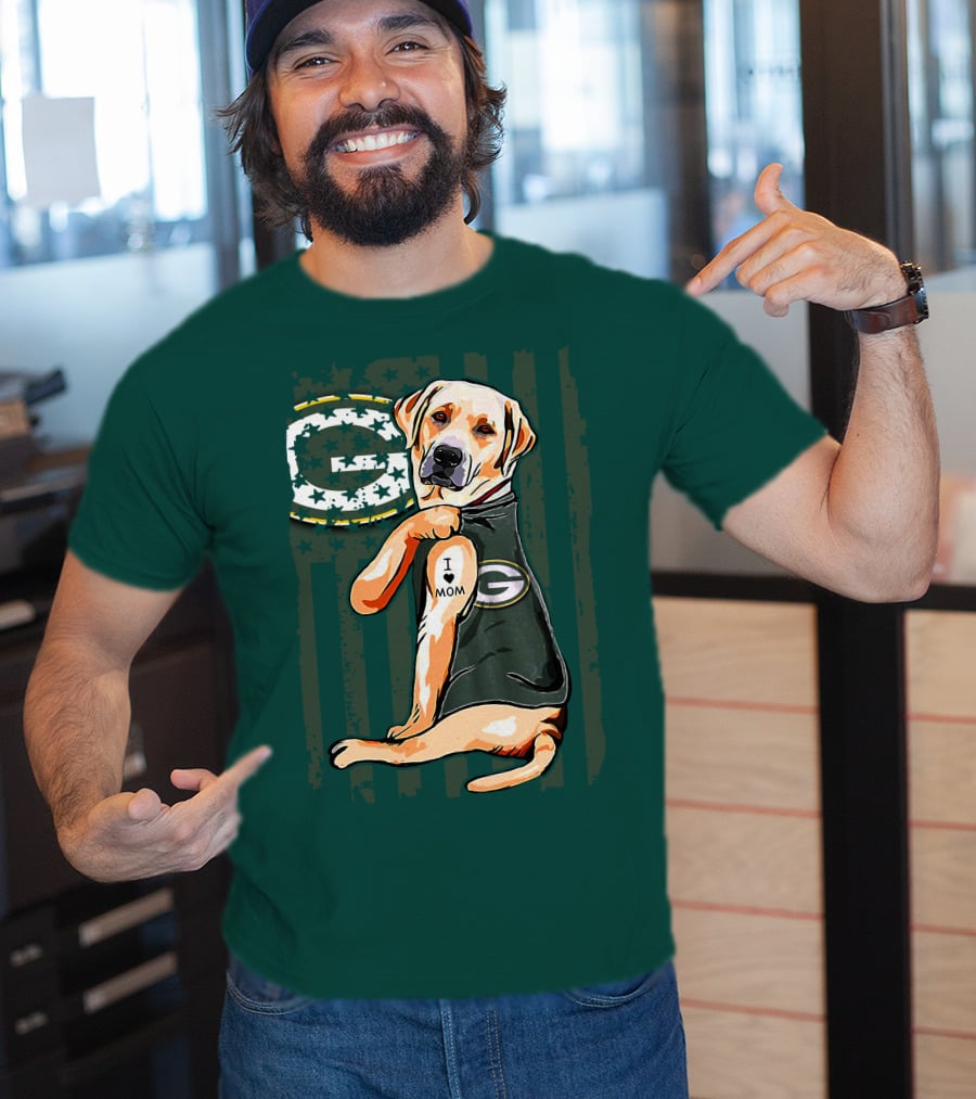 Labrador Retriever I Love Mom Green Bay Packers Fan Stars T-Shirt