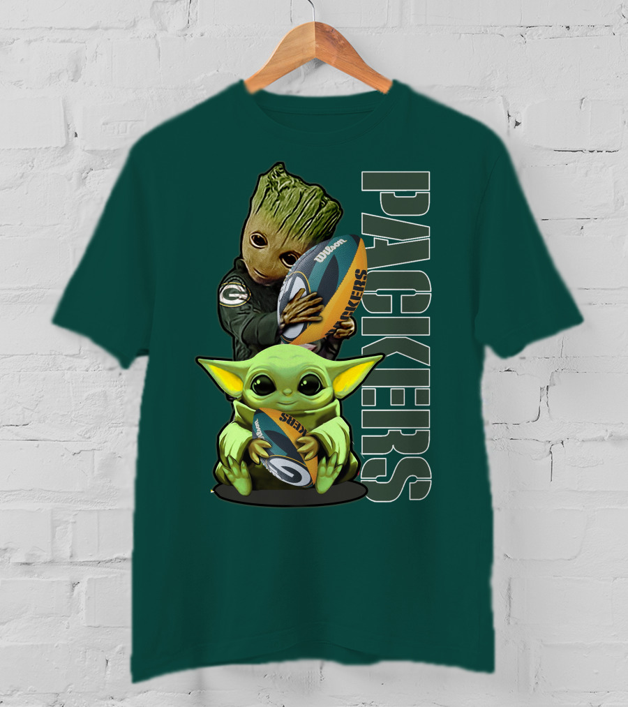 Grzd Green Bay Packers Groot Baby Yoda Football Fan T-Shirt