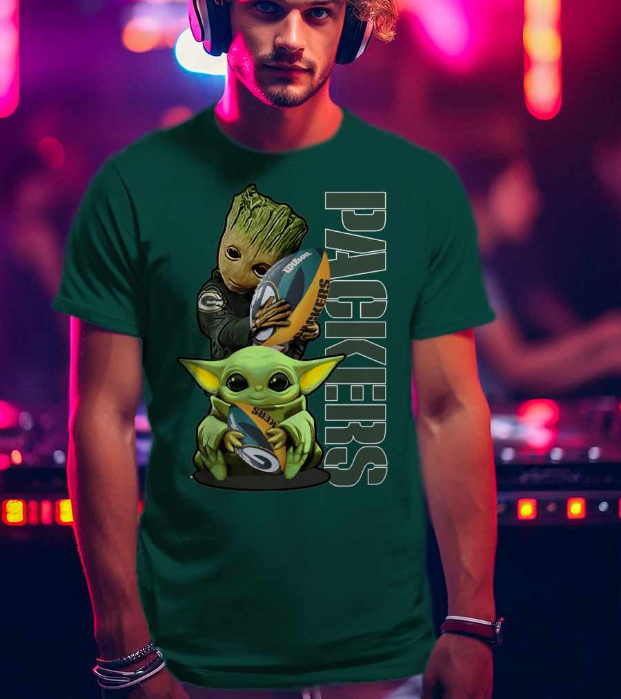 Grzd Green Bay Packers Groot Baby Yoda Football Fan T-Shirt
