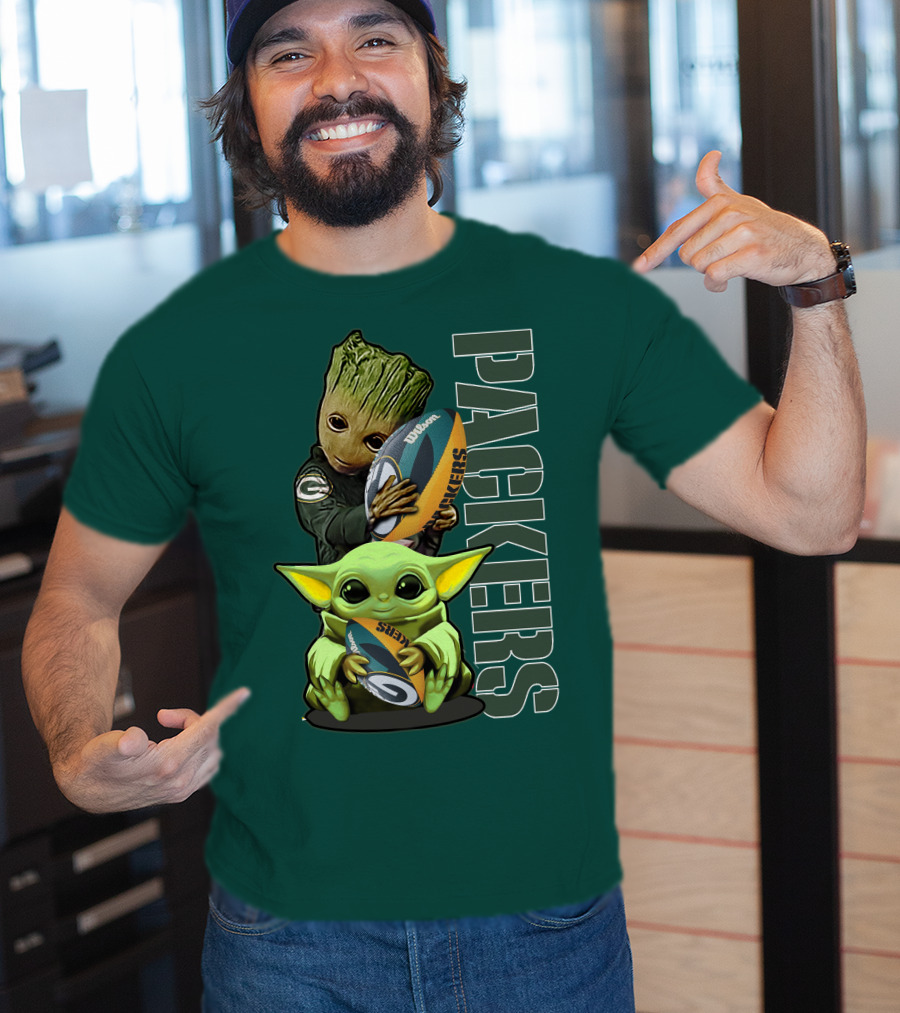 Grzd Green Bay Packers Groot Baby Yoda Football Fan T-Shirt