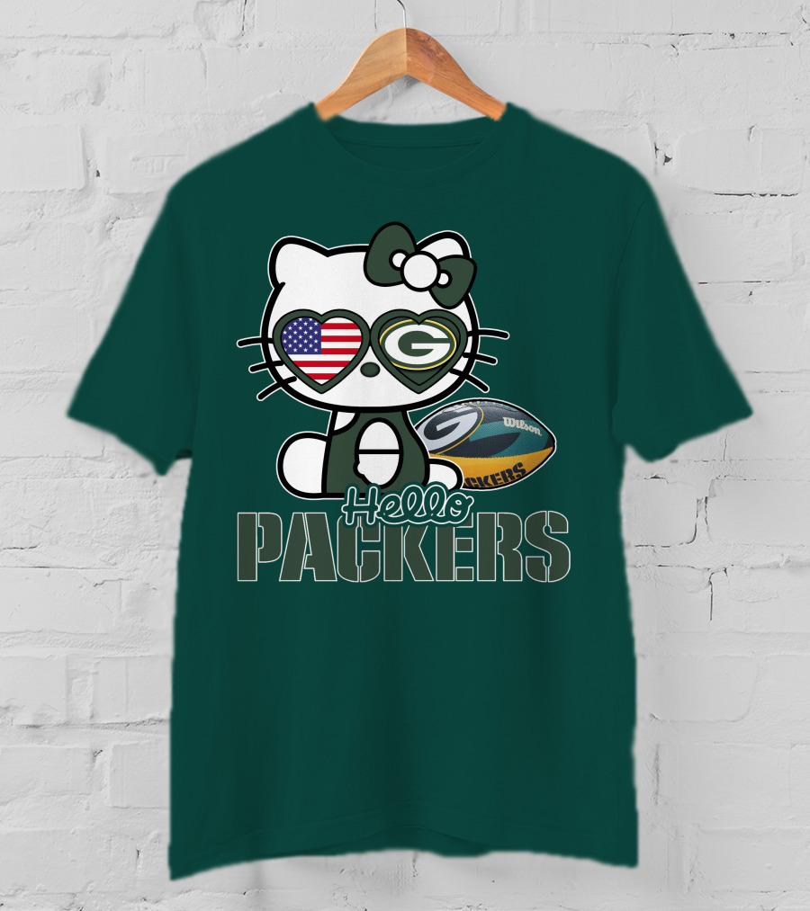 Hello Packers Green Bay Kitty Football USA T-Shirt