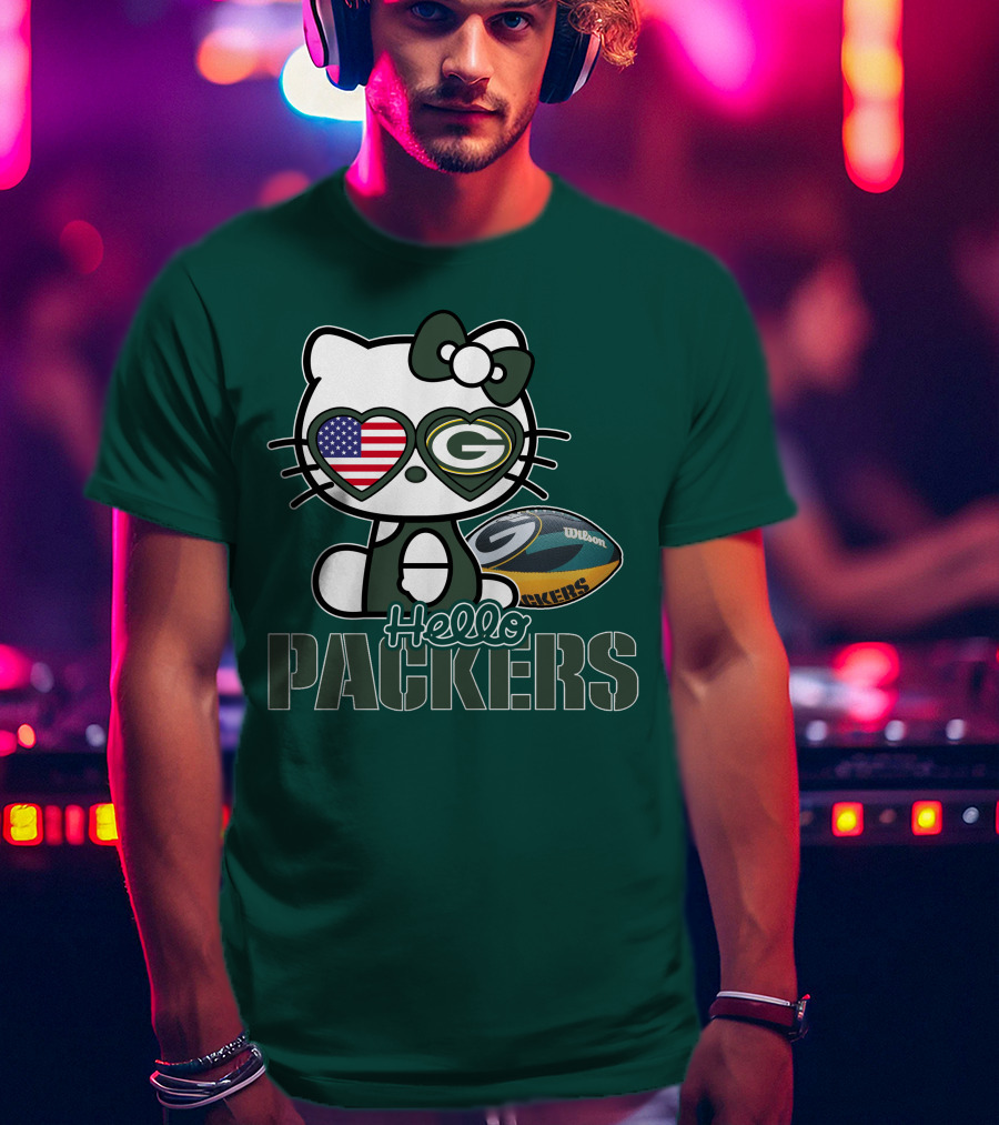 Hello Packers Green Bay Kitty Football USA T-Shirt