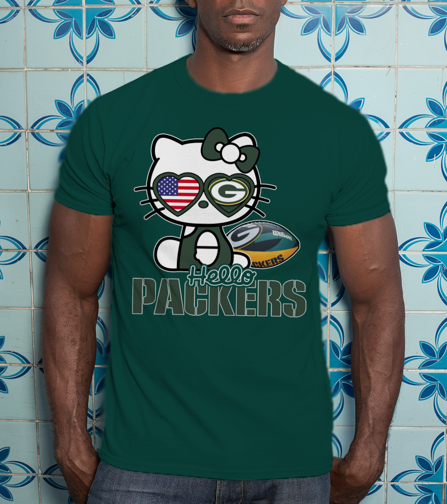 Hello Packers Green Bay Kitty Football USA T-Shirt