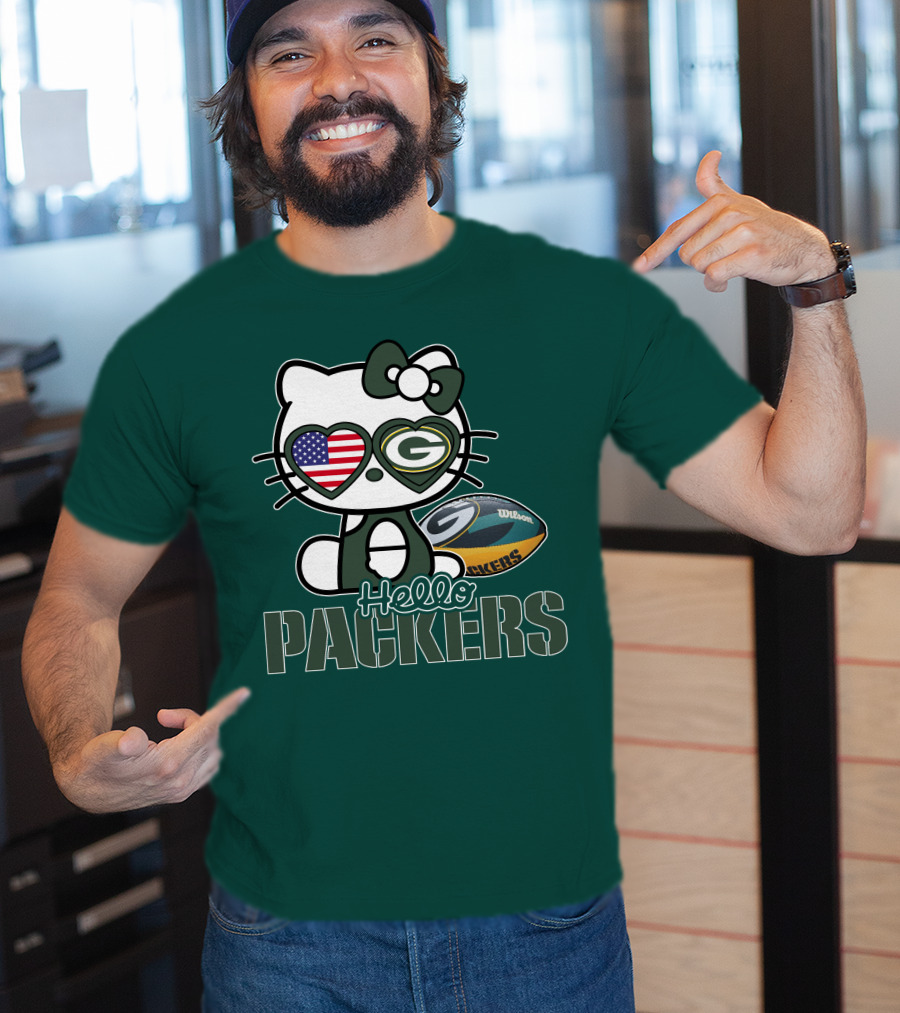 Hello Packers Green Bay Kitty Football USA T-Shirt