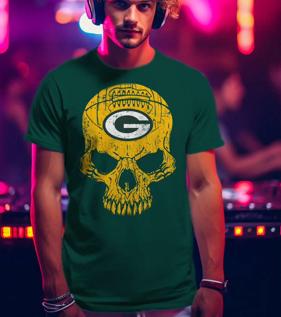 Green Bay Packers Skull Football Logo T-Shirt