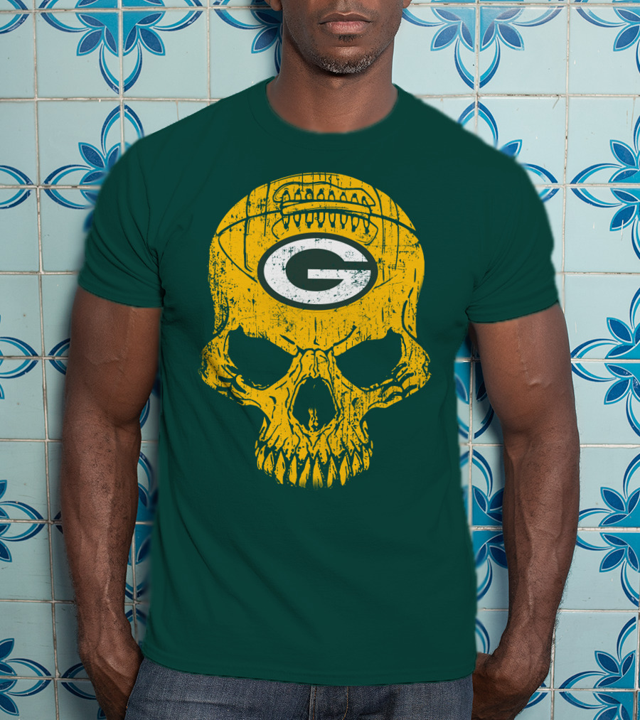 Green Bay Packers Skull Football Logo T-Shirt