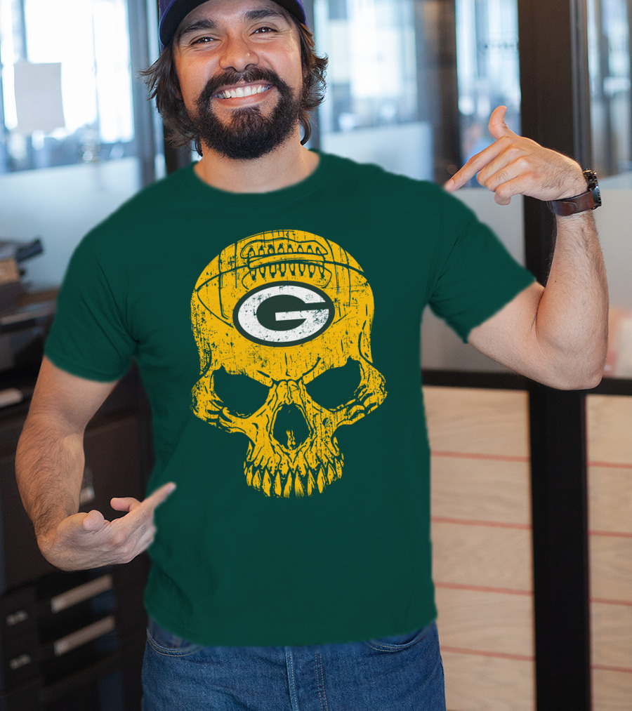 Green Bay Packers Skull Football Logo T-Shirt