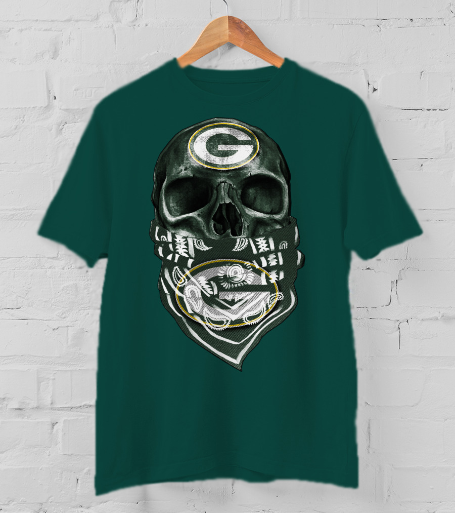Skull Wearing Green Bay Packers Bandana T-Shirt