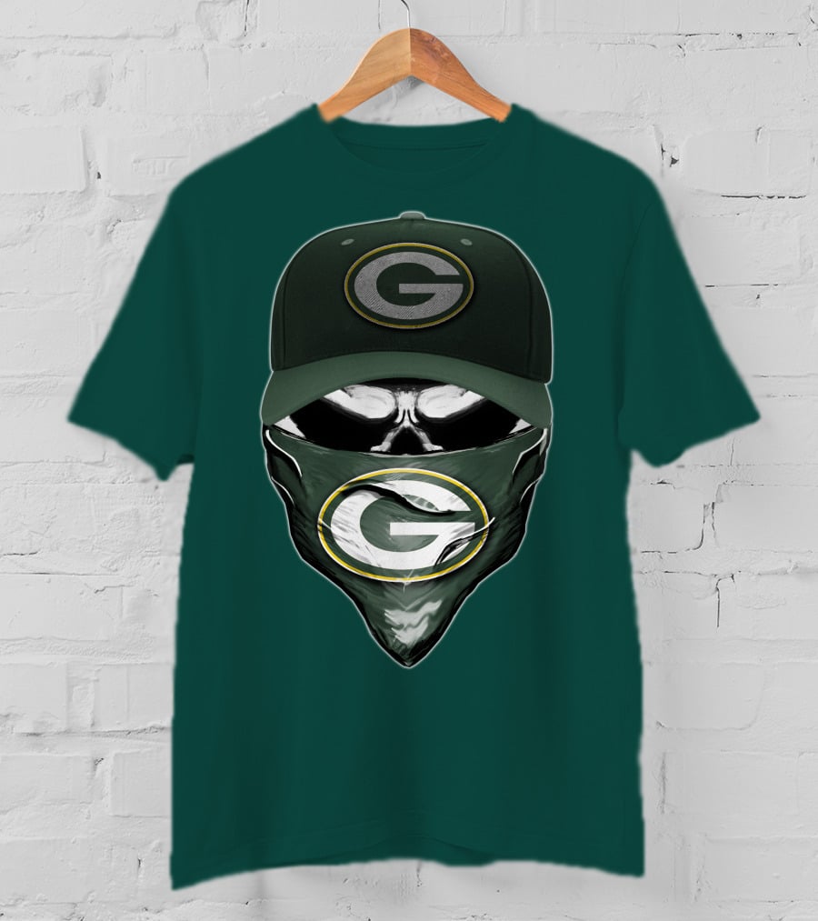 Green Bay Packers Skull Cap And Bandana T-Shirt