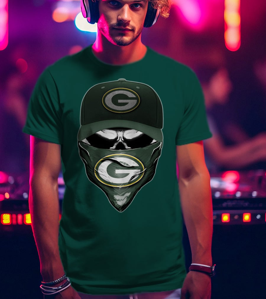 Green Bay Packers Skull Cap And Bandana T-Shirt