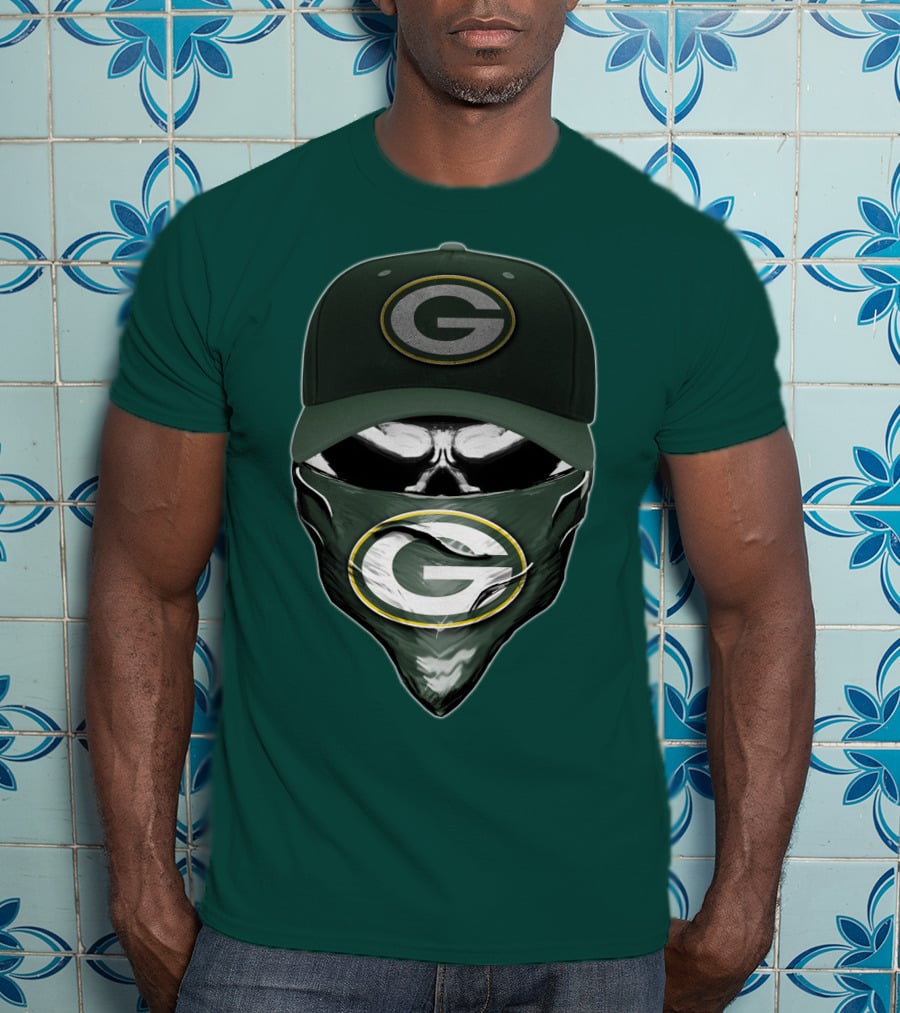 Green Bay Packers Skull Cap And Bandana T-Shirt