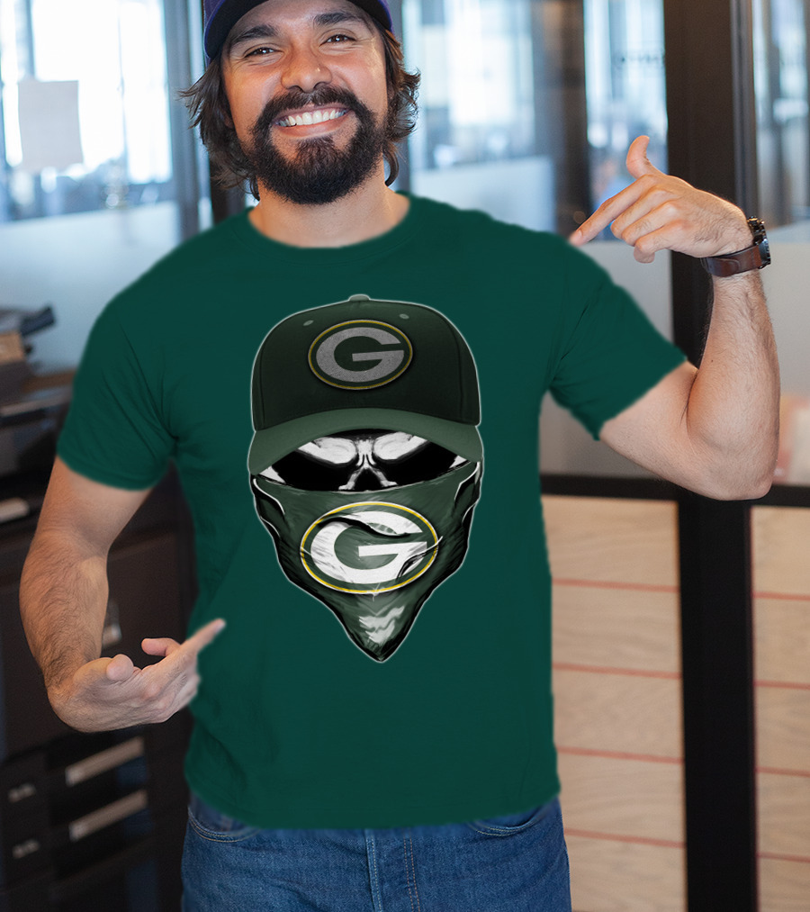 Green Bay Packers Skull Cap And Bandana T-Shirt