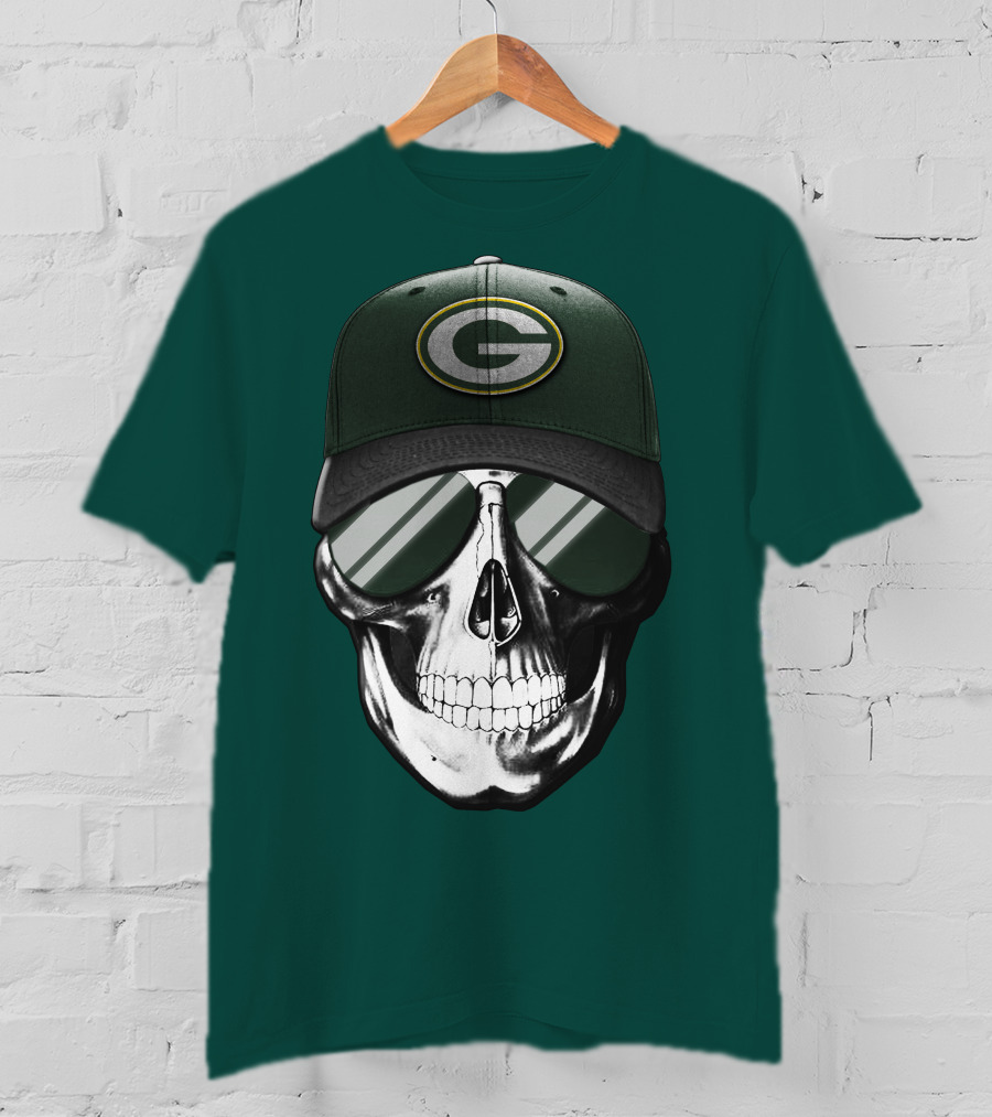 Green Bay Packers Skull Hat T-Shirt