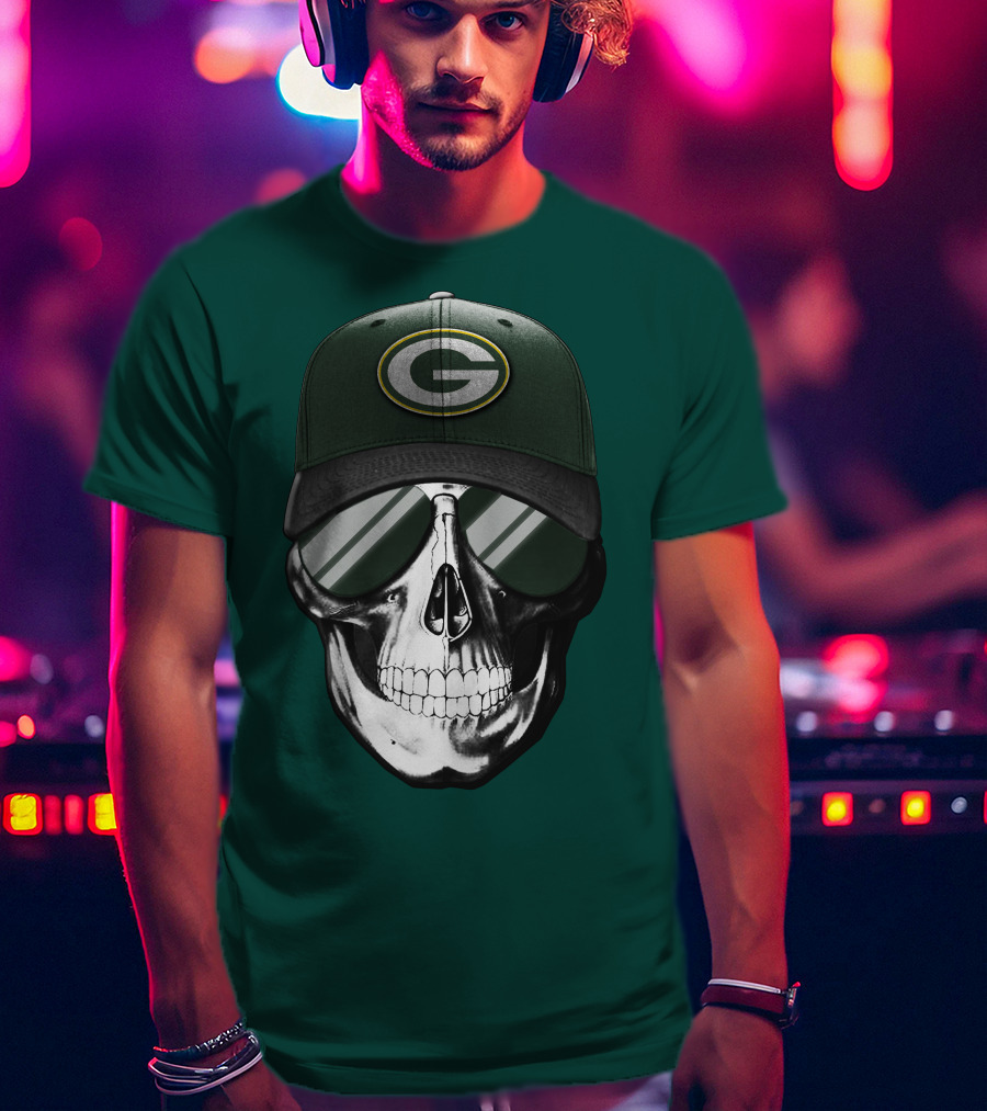 Green Bay Packers Skull Hat T-Shirt