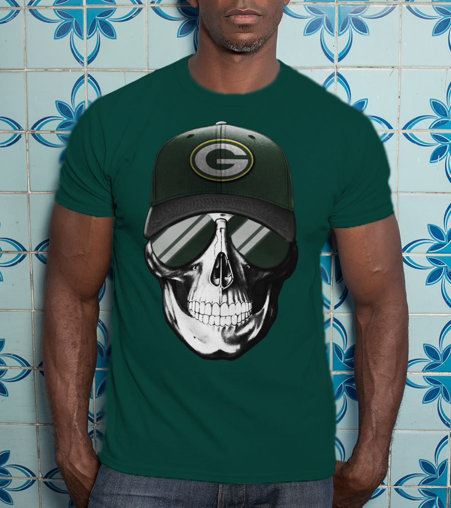 Green Bay Packers Skull Hat T-Shirt
