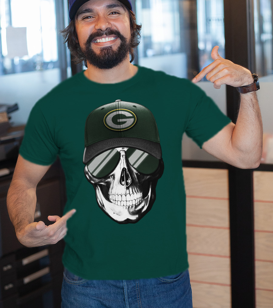 Green Bay Packers Skull Hat T-Shirt