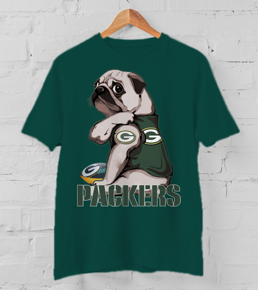 Pug With Green Bay Packers Logo In Team Colors T-Shirt